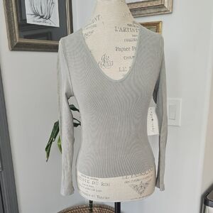 Eye Candy Sage Green Ribbed V-Neck Top